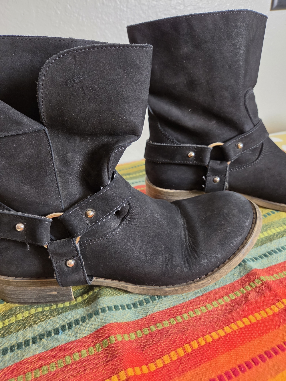 Black Suede Women's Mid-Calf Harness Boots Made In Italy Size 40 US Size 9